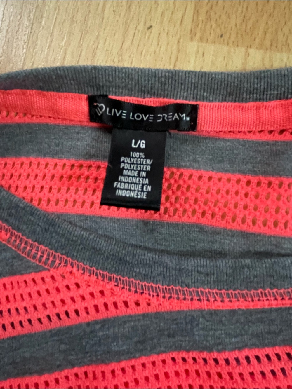 Aeropostale Women's Gray and Coral Mesh-Stripe Crewneck Sweater